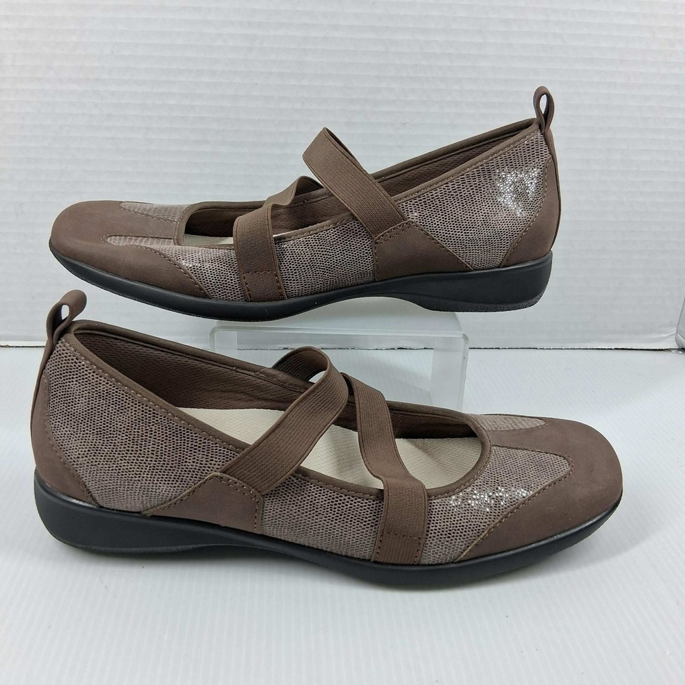Trotters Womens Brown Mesh Mary Jane Flats Elastic‎ Straps T1761-117 Size 7.5M